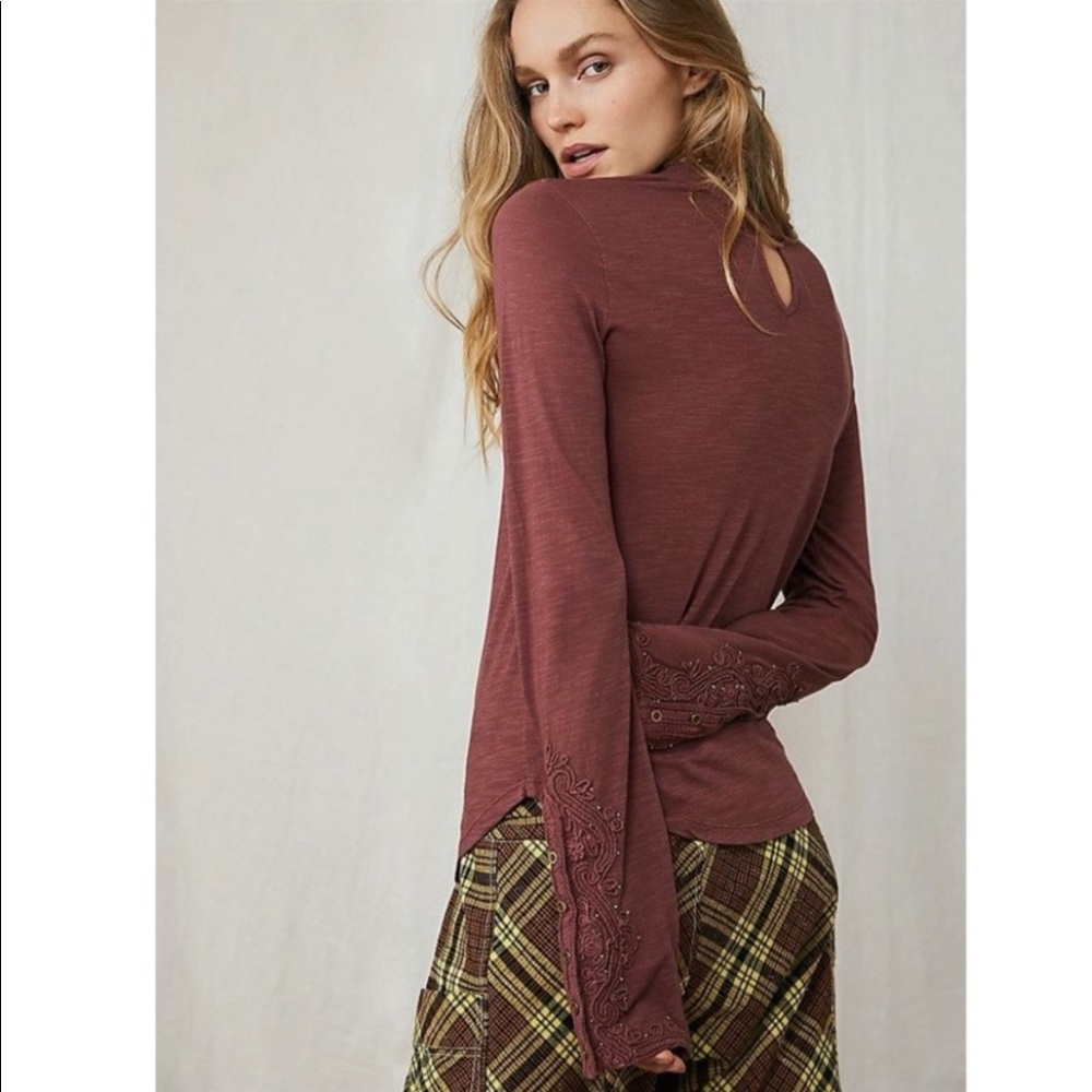Free People" Hooked On You"  Beaded & Embroidered Cuff Top